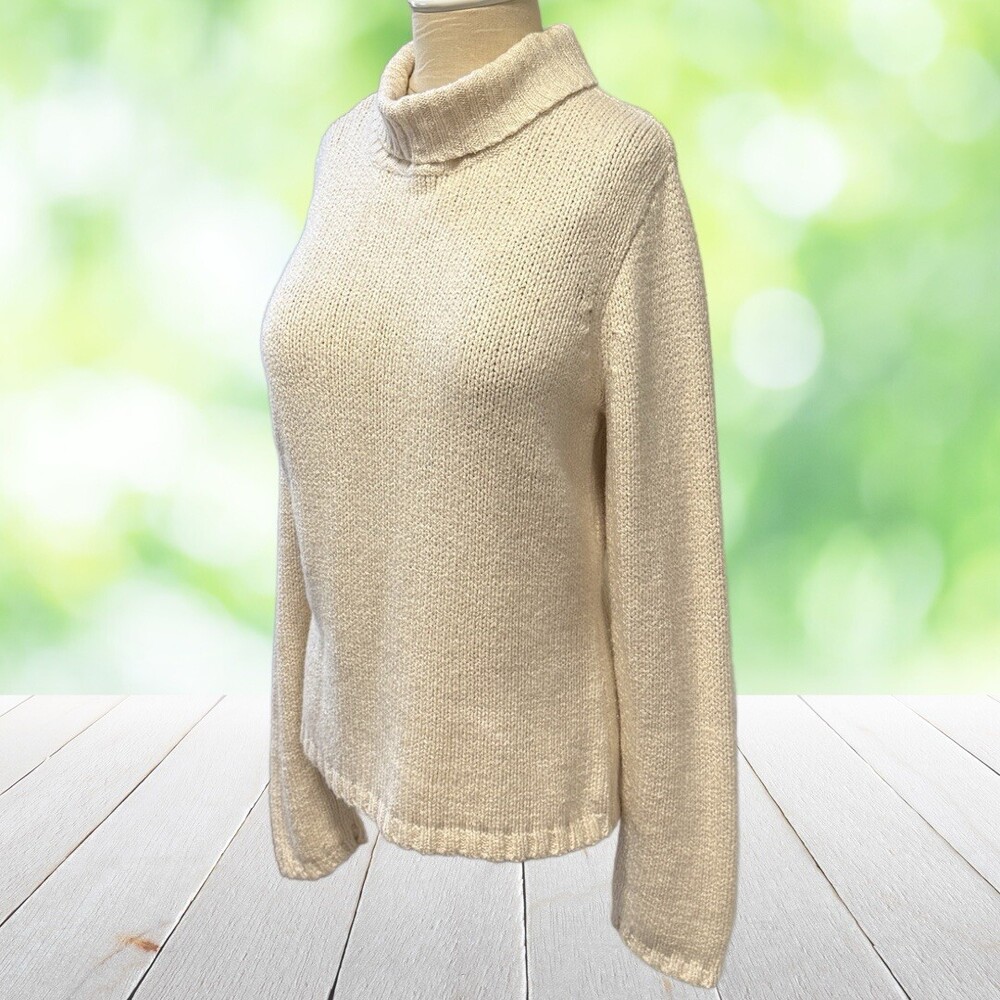 Vintage TALBOTS Turtleneck Sweater Pima Cotton Blend Cream Coastal Size L